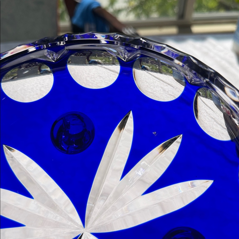 Vintage Cobalt Blue Cut Glass Decorative Bowl - Home Art 8” width , 3” tall - Picture 9 of 13